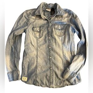 Harley-Davidson Blue Fitted Long Sleeve Button Down Shirt